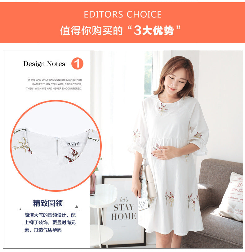 Pregnant Women's dress Summer Short Medium-length Dress 2023 Summer New Korean Style Loose plus size Belly Covering Dress for Pregnant Women