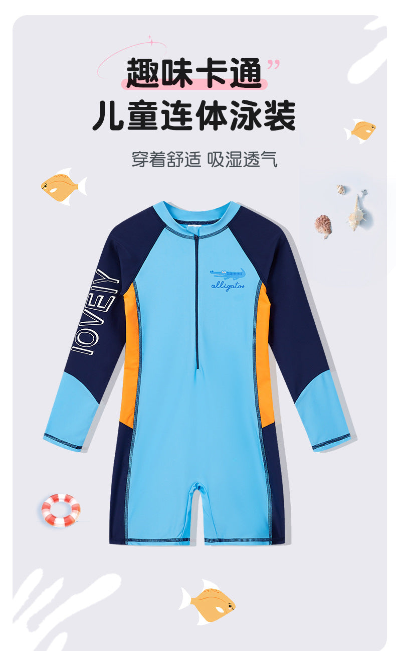 Children's Swimwear Men's Long-Sleeved Sunscreen Quick-Drying Swimwear for Middle School and Big Children's Swimming recommend Cartoon Crocodile Swimwear for Students