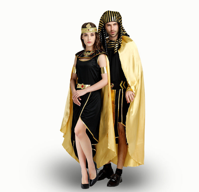 Halloween Holiday Party Egyptian Pharaoh Queen Cosplay Costume Gold Cloak Stage Performance Props Costumes