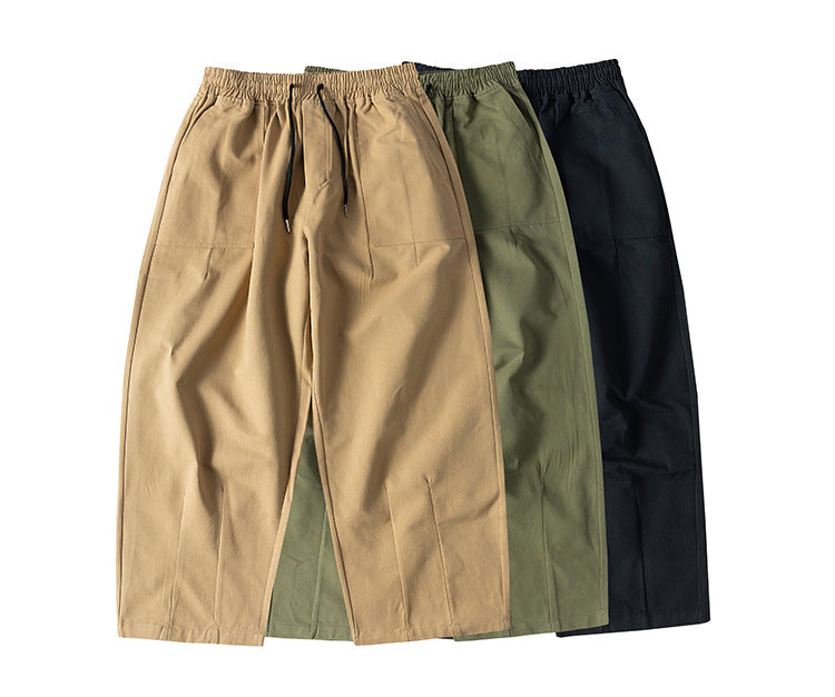 100% Cotton Fine Twill Cargo Pants Men's Loose Wide-Leg Basic Japanese Style Retro Casual Versatile Pants