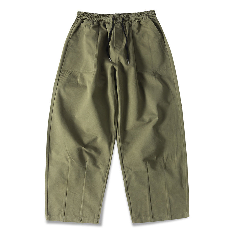 100% Cotton Fine Twill Cargo Pants Men's Loose Wide-Leg Basic Japanese Style Retro Casual Versatile Pants