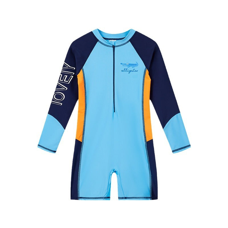 Children's Swimwear Men's Long-Sleeved Sunscreen Quick-Drying Swimwear for Middle School and Big Children's Swimming recommend Cartoon Crocodile Swimwear for Students