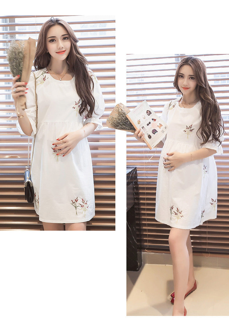 Pregnant Women's dress Summer Short Medium-length Dress 2023 Summer New Korean Style Loose plus size Belly Covering Dress for Pregnant Women
