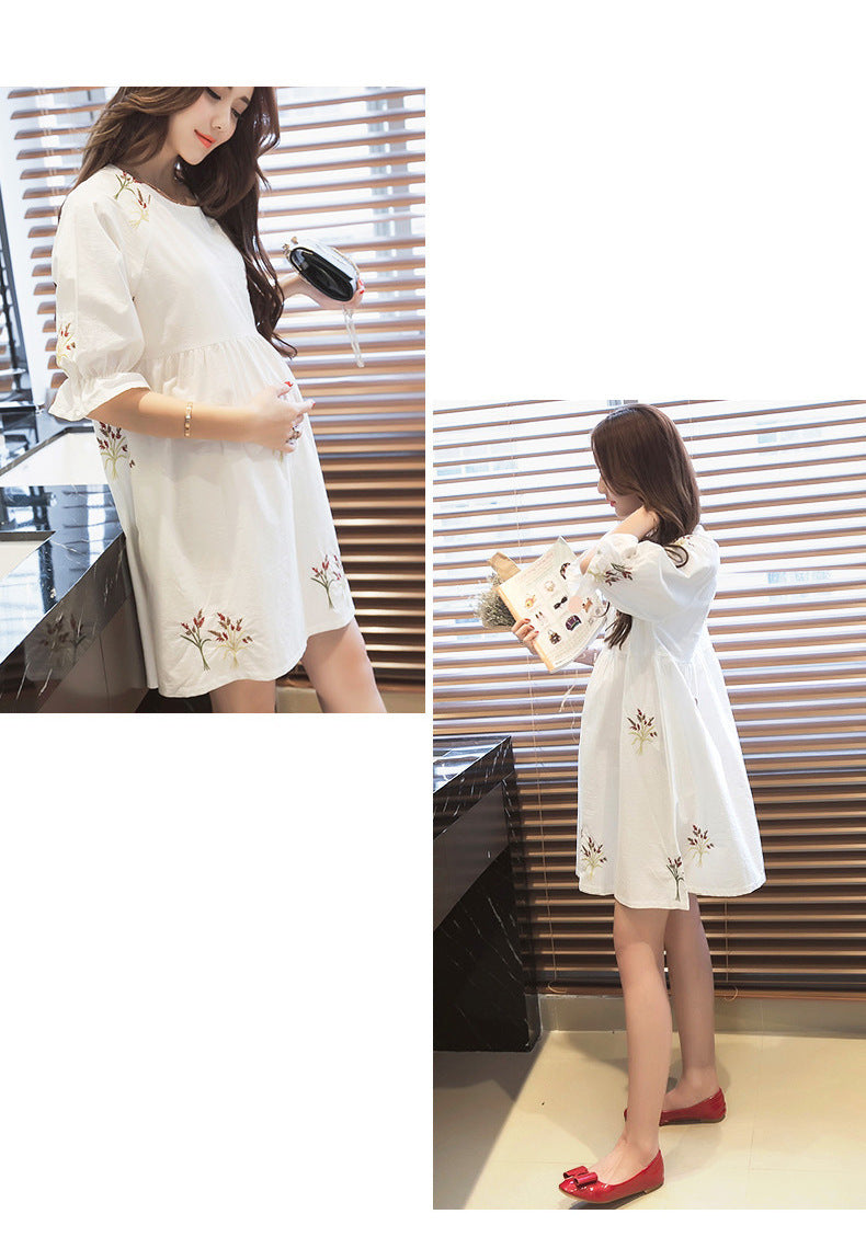 Pregnant Women's dress Summer Short Medium-length Dress 2023 Summer New Korean Style Loose plus size Belly Covering Dress for Pregnant Women