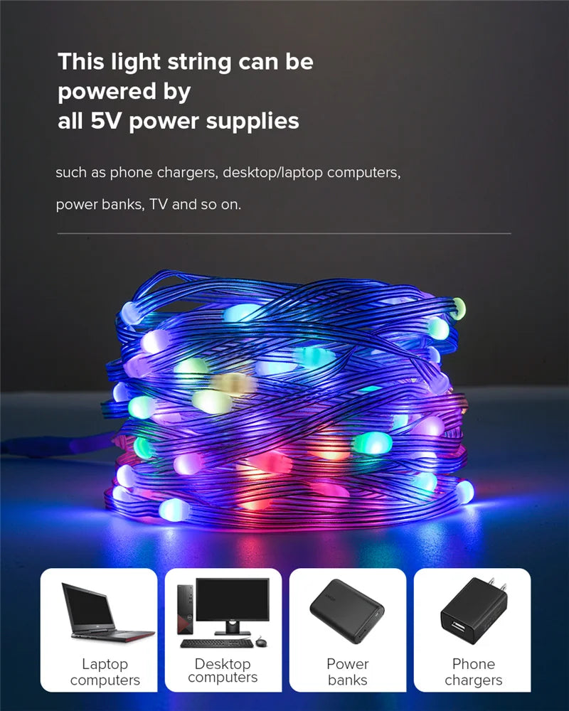 Christmas Tree Lights Outdoor Indoor, 100LED 10M WS2812B RGBIC Lights, String Lights IP65 Waterproof Bluetooth Fairy LED String
