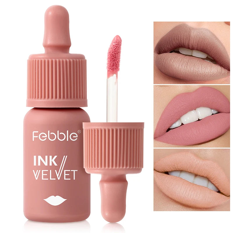 Febble 6 Color Matte Lip Gloss Nude Velvet Liquid Lipstick Multifunctional Long-lasting Lip Cosmetics Suitable for Autumn Winter