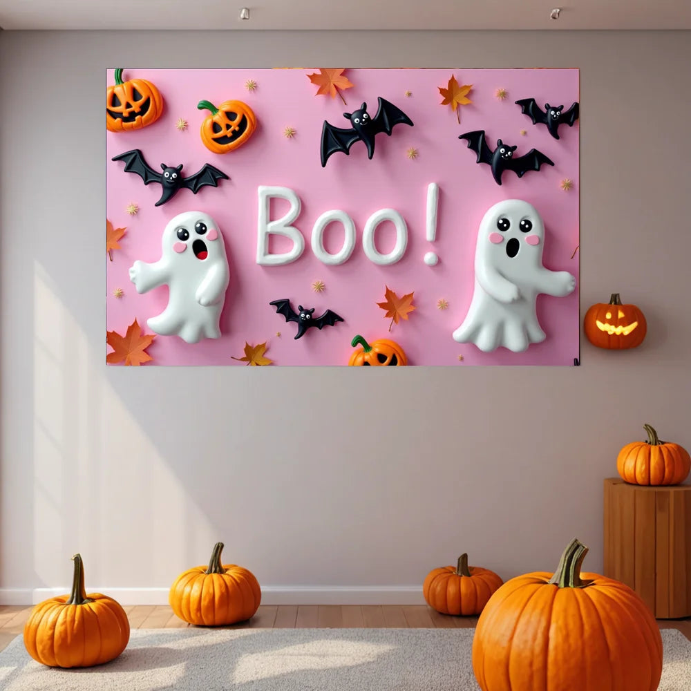 Halloween Decoration 180X110cm Pink Wall Spooky Ghost Booing Pumpkin Photography Backdrop Girls Baby Birthday Party Decor