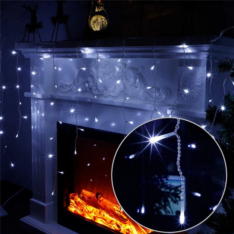 Christmas Decoration 2025 Led Lights Outdoor Street Garland 8/12M Waterproof Connector Icicle Light New Year 2025 Decor for Home
