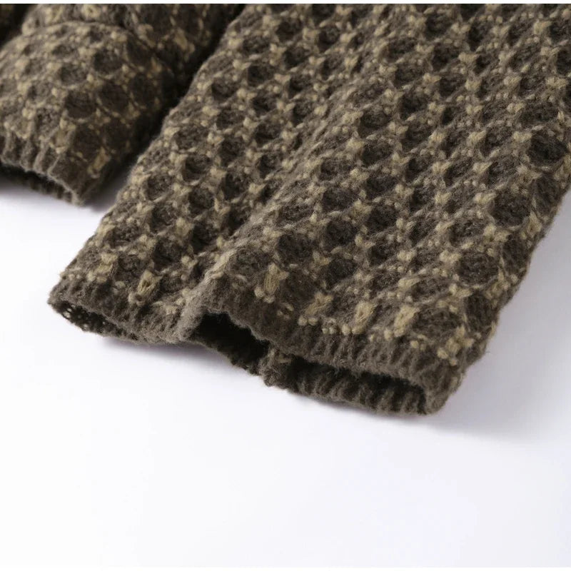 Fashion Lapel Plaid Knit Cardigan Women Loose Single Breasted Pocket Warm Jackets 2025 Autumn Winter Chic Lady Knitwear New Coat