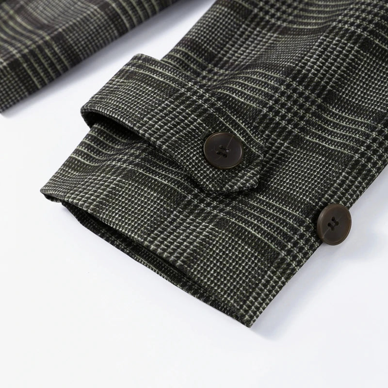 Elegant Plaid Woolen Jacket Women Loose Full Sleeve Stand Collar Double Breasted Coat Female 2026 Spring Chic Outwear Lady New