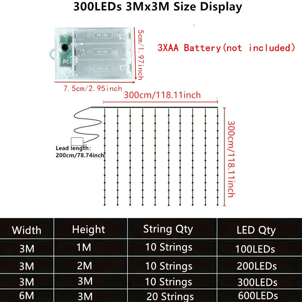 Christmas Lights LED Fairy String Curtain Lights Battery Powered 8 Mode Christmas Decor For Home Holiday New Year 2027 Lamp