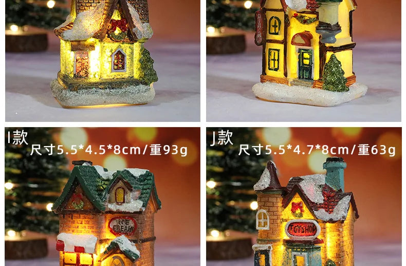 Christmas Led Light House Christmas Tree Ornaments LED Resin Small Village House Xmas Glow Decor Gift Happy New Year Decors DC05