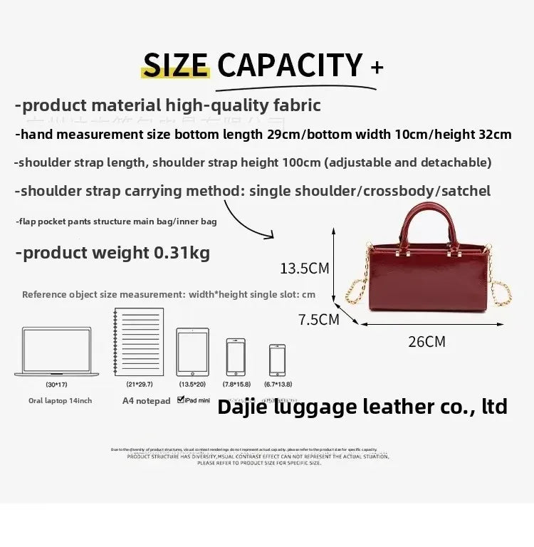 New Autumn Winter Women's Handbag Burgundy High Quality Mini Shoulder Crossbody Bag Chain Small Square Bag Vintage Style Polyest
