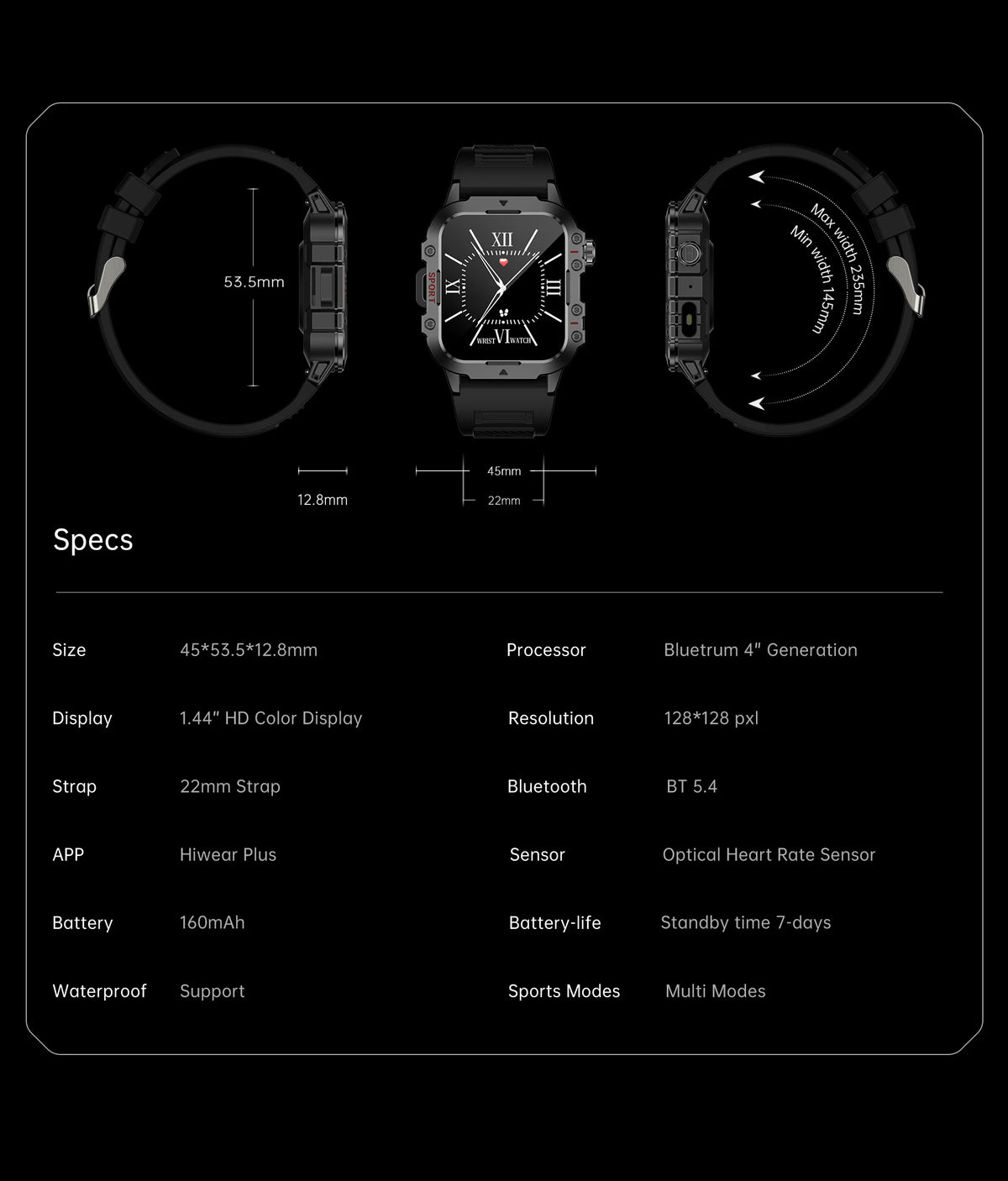 2026 New Military Smart Watch Men IP67 3ATM Outdoor Sports Fitness Tracker Health Monitor 1.44Inch BT Call Smartwatch