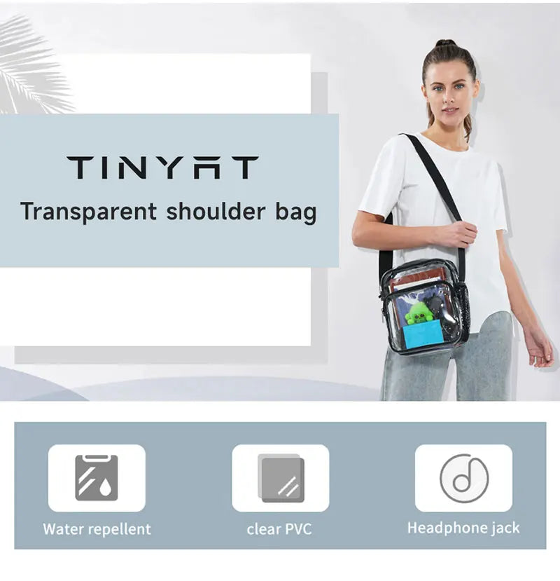 TINYAT Women Lightweight Mesh Strap Waterproof Transparent pvc Bags Put Lost Headphone Jack Umbrella Cell Phone 9.7 inch iPad