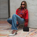 Casual Contrast Color Women's Coat Long Sleeve Loose Stand Collar Button Lady Jackets 2026 Fashion Female Autumn Outerwear