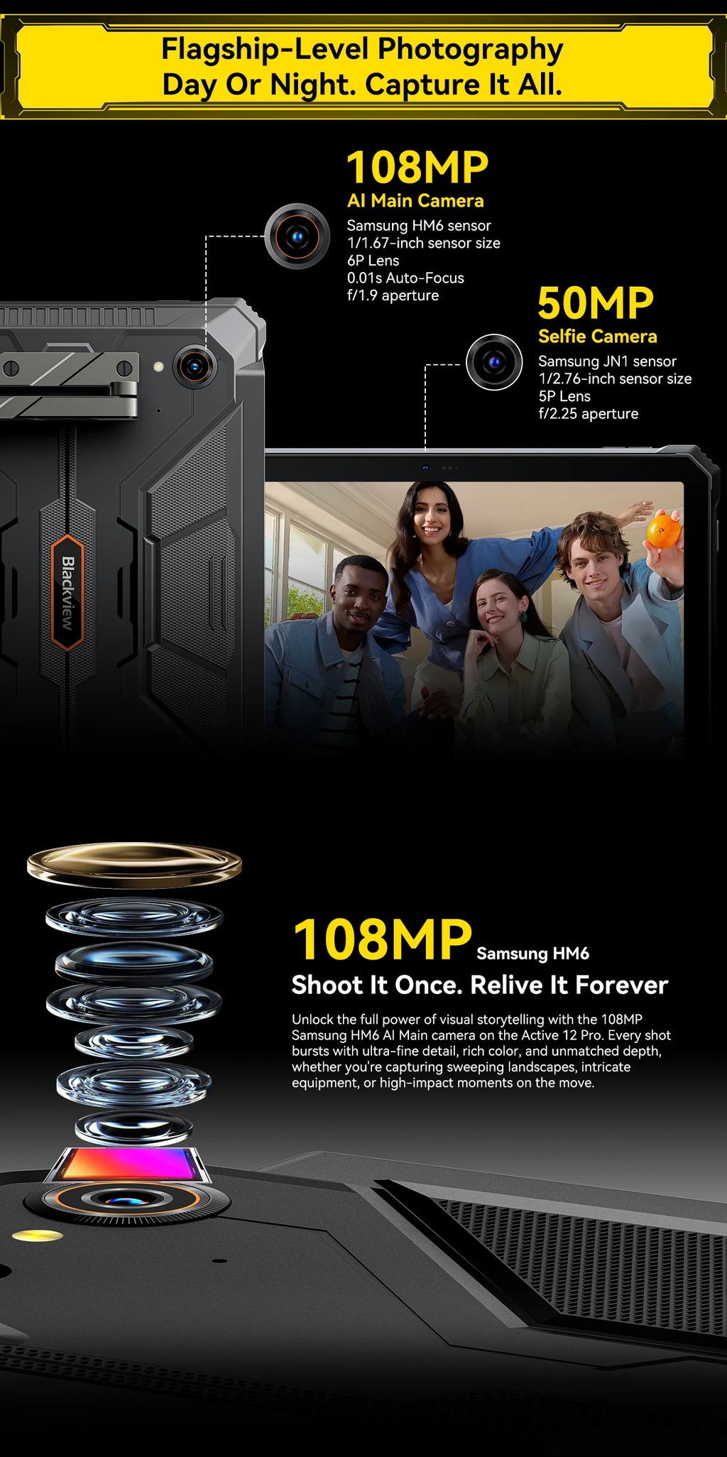 Blackview Active 12 Pro Rugged Tablet Android 15, Dimensity 7300 5G Pad 11 inch Widevine L1 Autofocus Projector, 16GB+ 1TB 30000mAh Tablet Phone 5G Calling