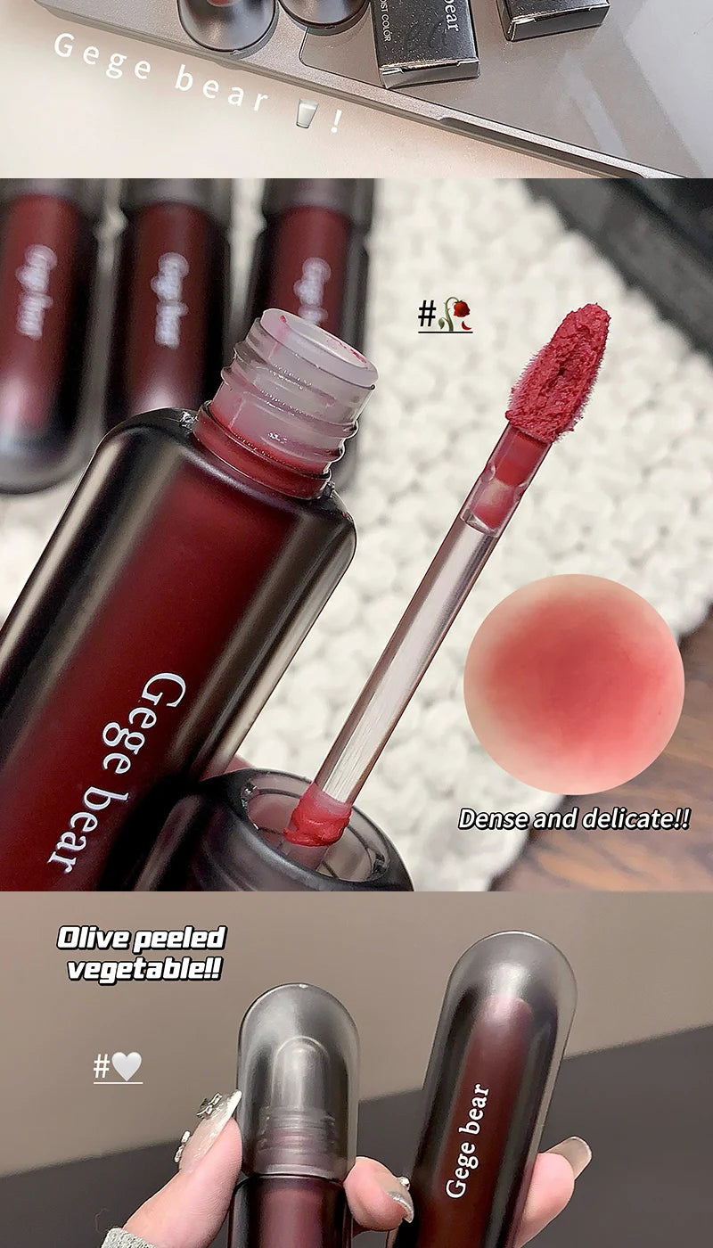 Gege bear Twilight Velvet Mist Lip Clay Matte Pure Color, Autumn and Winter Lip Glaze Rich and feminine,Apply makeup naturally