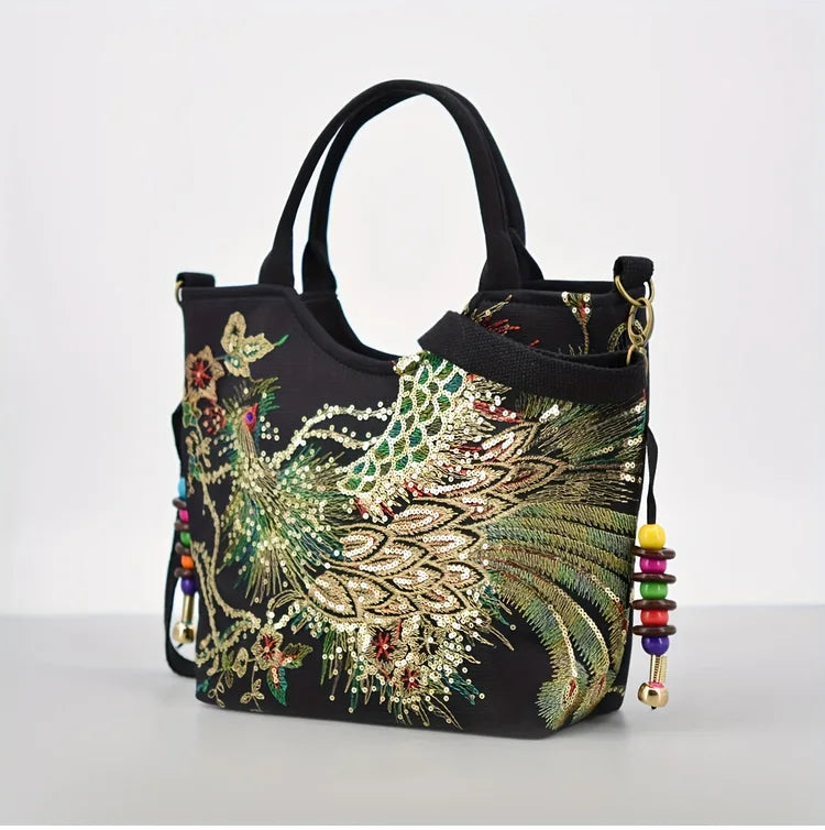 Women's Phoenix Embroidered Sequin Handbag Ethnic Style Travel Bohemian Bag Embroidered Handbag