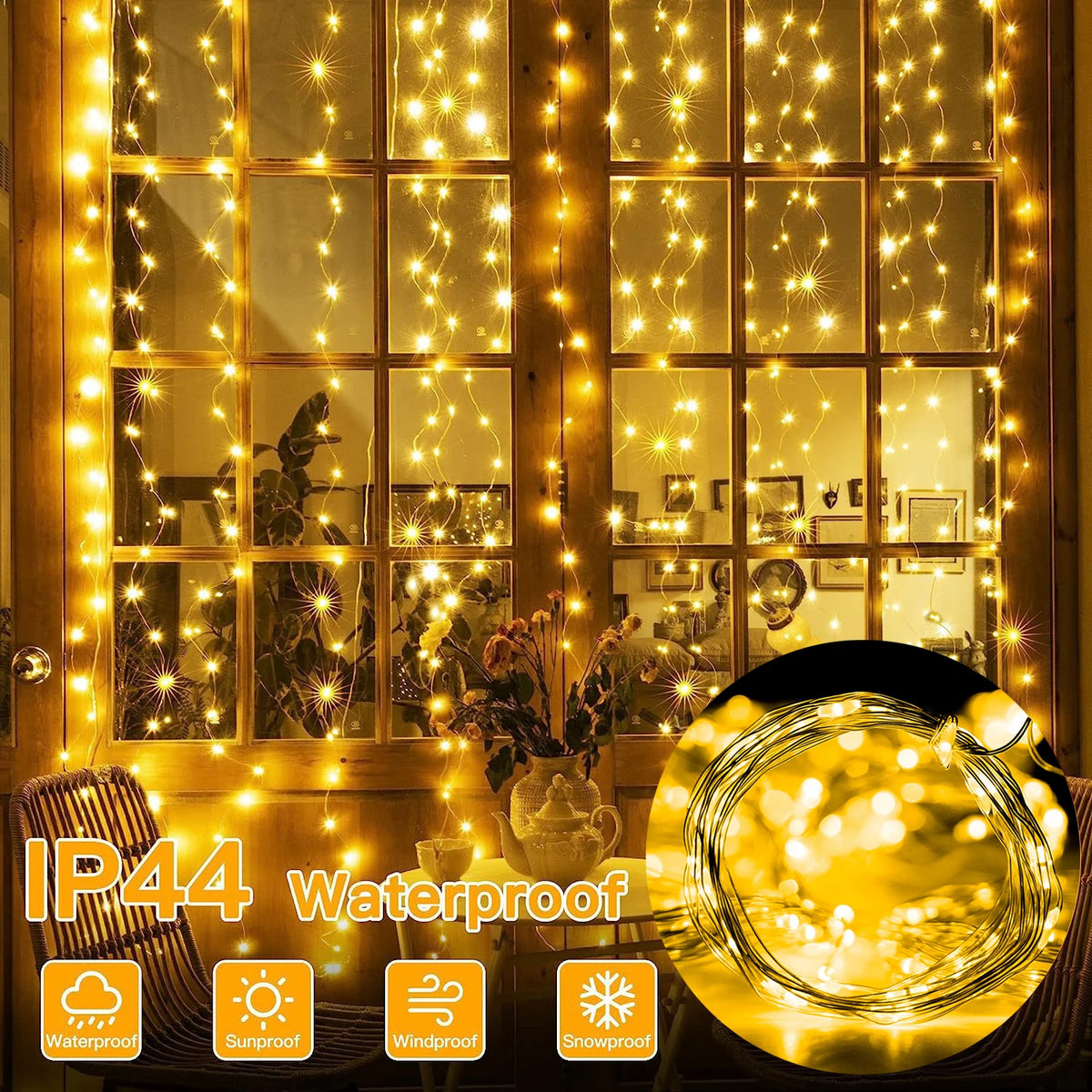 Christmas Lights 300LED Fairy String Curtain Lights 8 Mode Remote USB Festoon Christmas Decor For Home Holiday New Year Lamp
