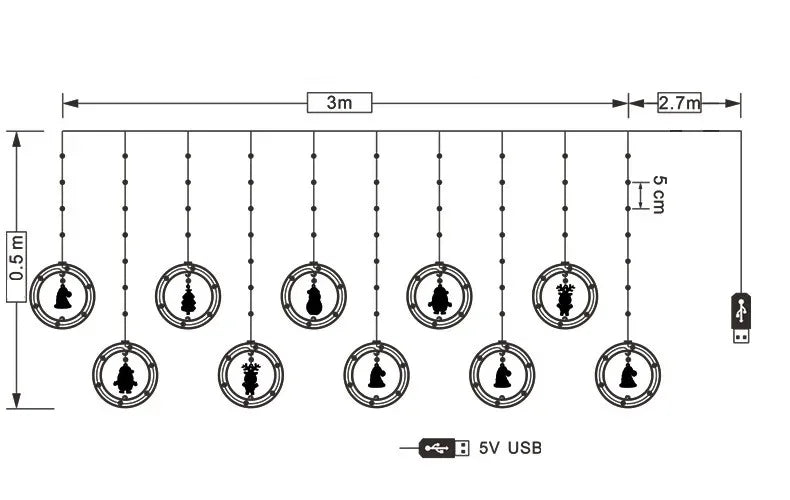 Christmas LED Strip Lights Room Garland LED Curtain Lamp USB Plug Christmas Decorations Lights for Bedroom Living Room Window