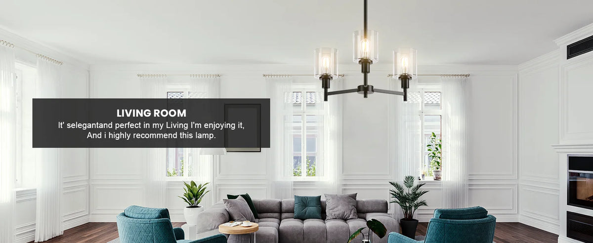 Chandelier for Dinning Room Light Fixture, Kitchen Island Modern Farmhouse Pendant Ceiling Lights with Clear Glass Shade