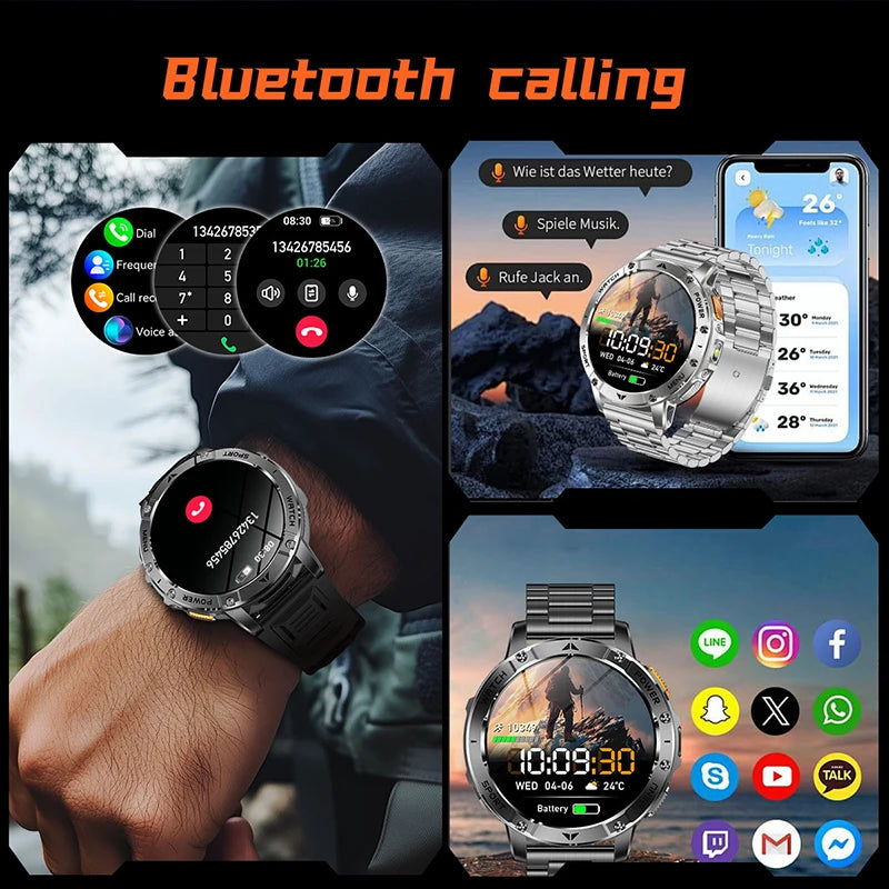 Smart Watch 1.7'' IPS Screen 1400mAh Battery IPX8 Waterproof 120+ Sports SOS LED BT Call Heart Rate Monitor Men Women