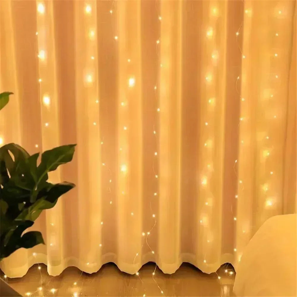Christmas Lights LED Fairy String Curtain Lights Battery Powered 8 Mode Christmas Decor For Home Holiday New Year 2027 Lamp