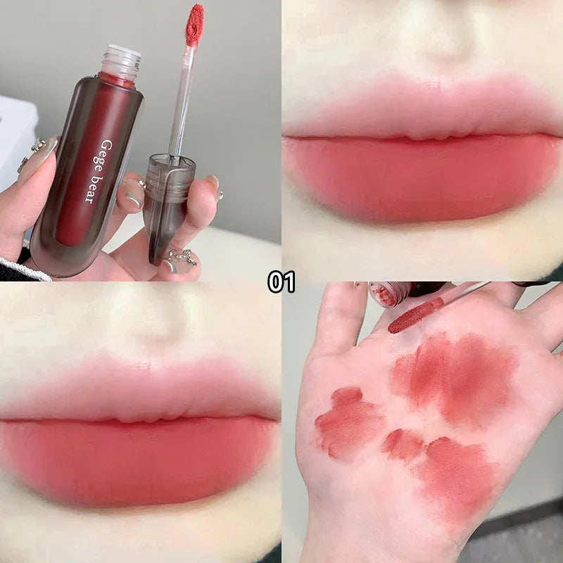 Gege bear Twilight Velvet Mist Lip Clay Matte Pure Color, Autumn and Winter Lip Glaze Rich and feminine,Apply makeup naturally