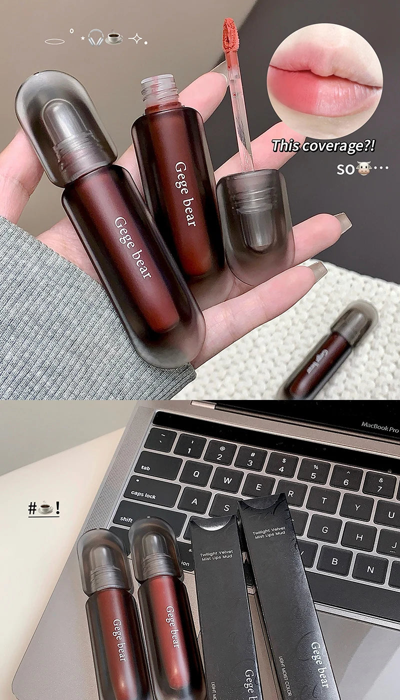 Gege bear Twilight Velvet Mist Lip Clay Matte Pure Color, Autumn and Winter Lip Glaze Rich and feminine,Apply makeup naturally