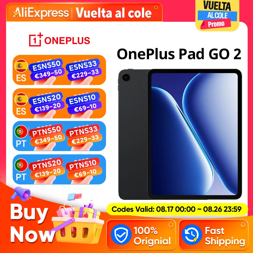 Global Version OnePlus Pad GO 2 8+128GB WiFi,8+256 5G,12.1 inches 2.8k Display,10,050mAh 33W,OxygenOS 16,Wi-Fi 6,Bluetooth 5.4