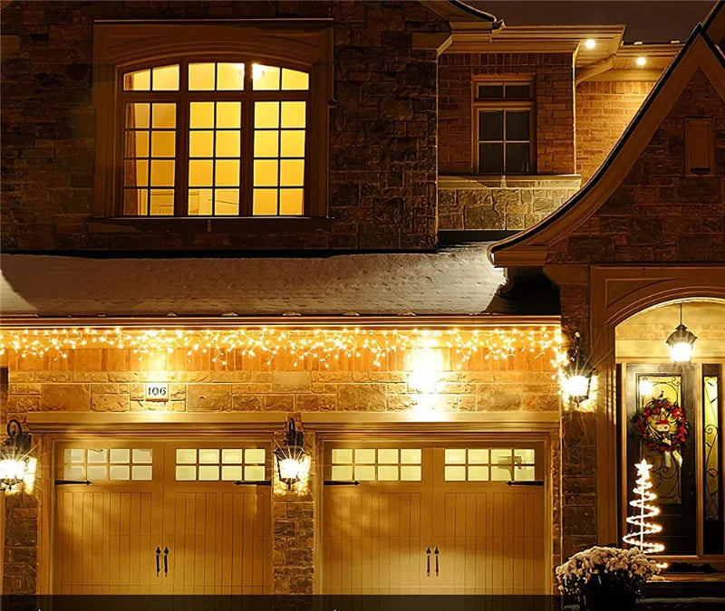 Christmas Decoration 2025 Led Lights Outdoor Street Garland 8/12M Waterproof Connector Icicle Light New Year 2025 Decor for Home