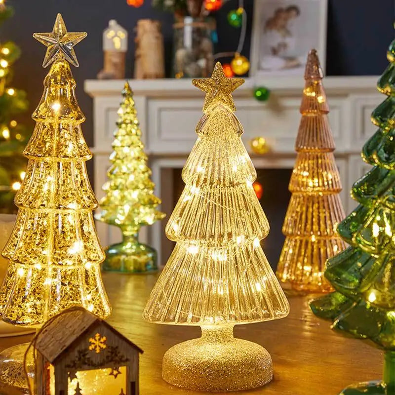Christmas Tree Glass Night Light for Home Xmas Romantic Holiday Atmosphere Arbol De Navidad Ornaments LED Luminous Decoration