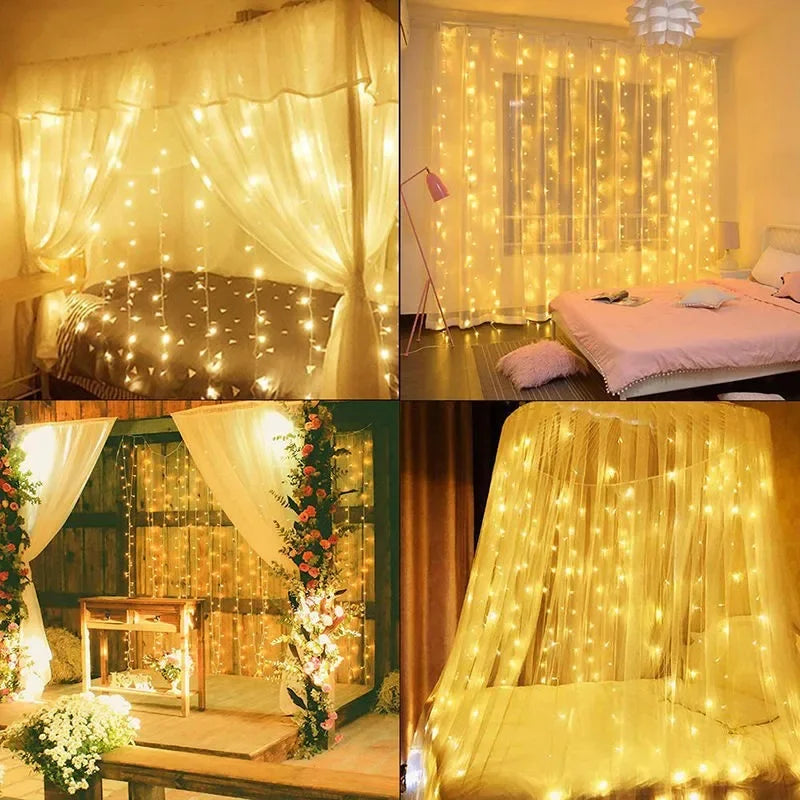 Christmas Lights LED Fairy String Curtain Lights 8 Mode Remote USB Festoon Christmas Decor For Home Holiday New Year Lamp