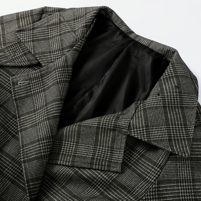 Elegant Plaid Woolen Jacket Women Loose Full Sleeve Stand Collar Double Breasted Coat Female 2026 Spring Chic Outwear Lady New