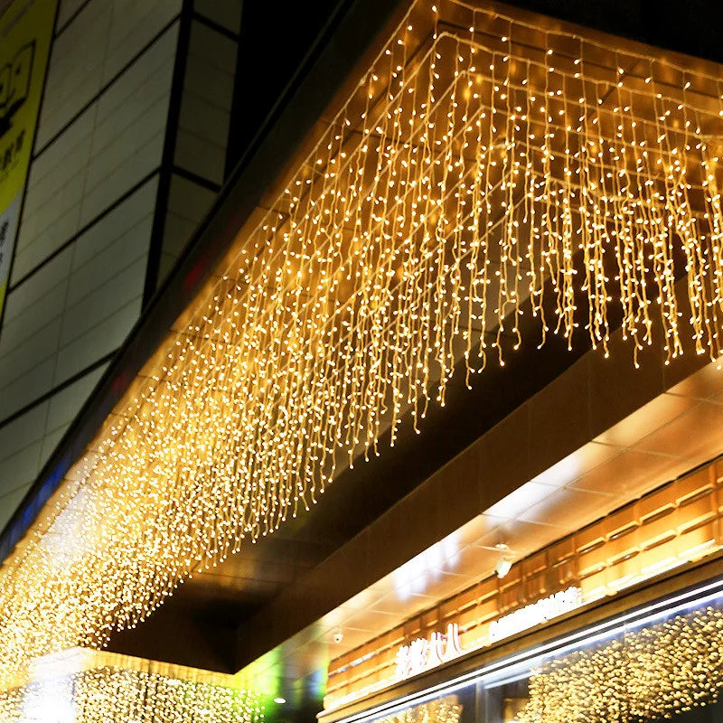 Christmas Decoration 2025 Led Lights Outdoor Street Garland 8/12M Waterproof Connector Icicle Light New Year 2025 Decor for Home