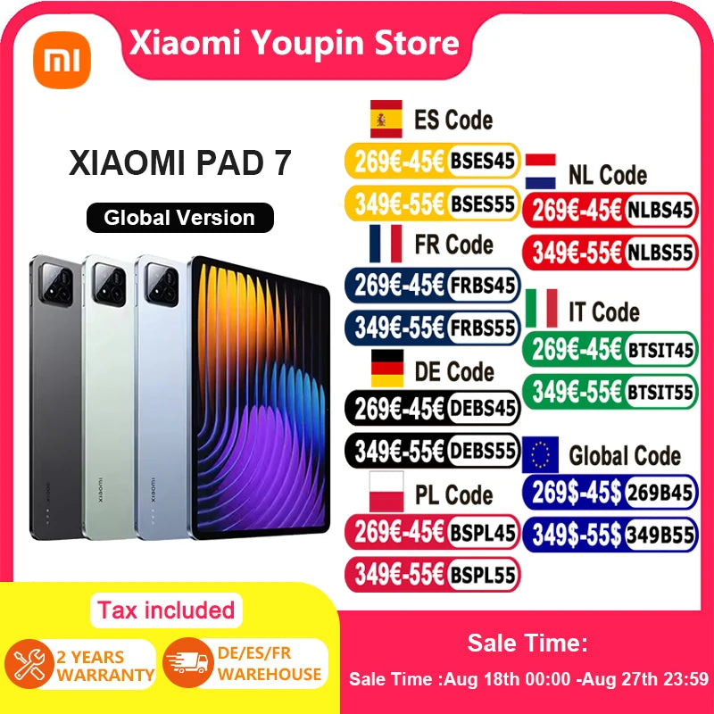 Global Version Xiaomi Pad 7 Tablet PC Snapdragon 7 + Gen 3 11.2 ''3.2K 144Hz Display 8850mAh Big Battery 13MP Real Camera