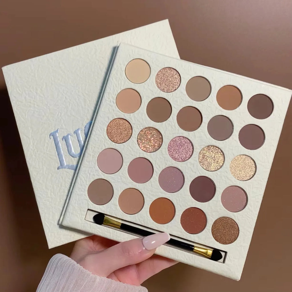 25-Color Eyeshadow Palette Earth Tones Matte & Shimmer Autumn Winter Low Saturation Orange Brown Makeup with Brush
