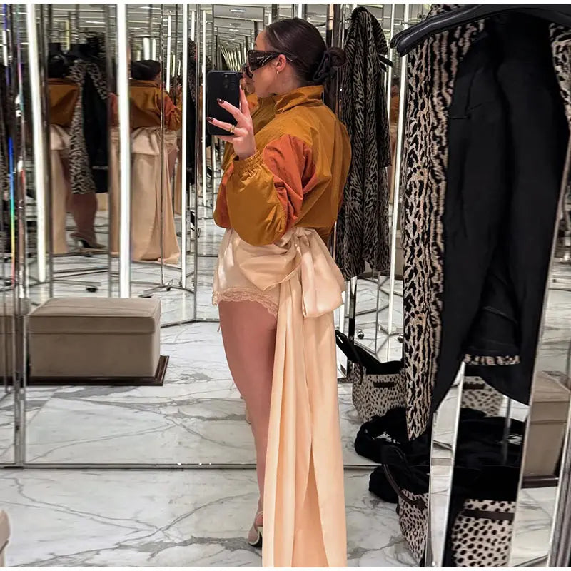 Casual Contrast Color Women's Coat Long Sleeve Loose Stand Collar Button Lady Jackets 2026 Fashion Female Autumn Outerwear