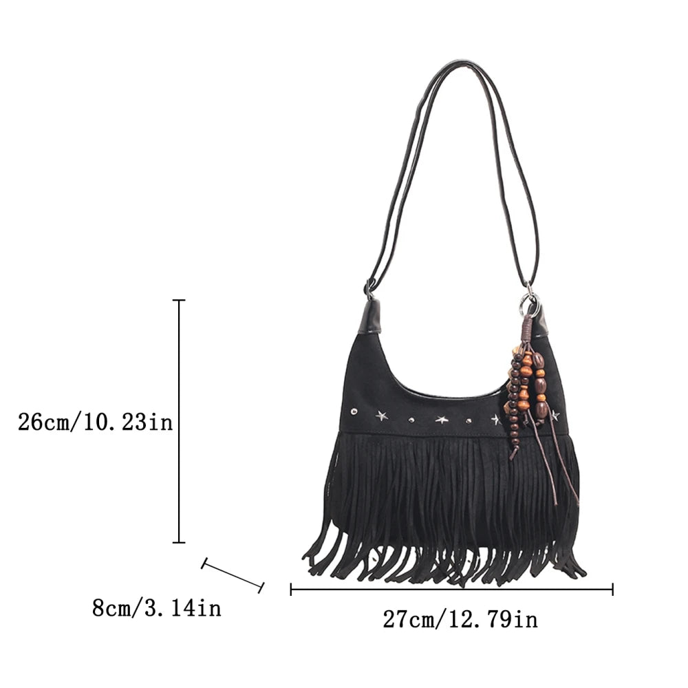 MOODS Fashion Shoulder Bags For Women Rivets Tassels Decored PU Suede Cross Body Bag 2025 Autumn Latest Luxury Designer Handbags