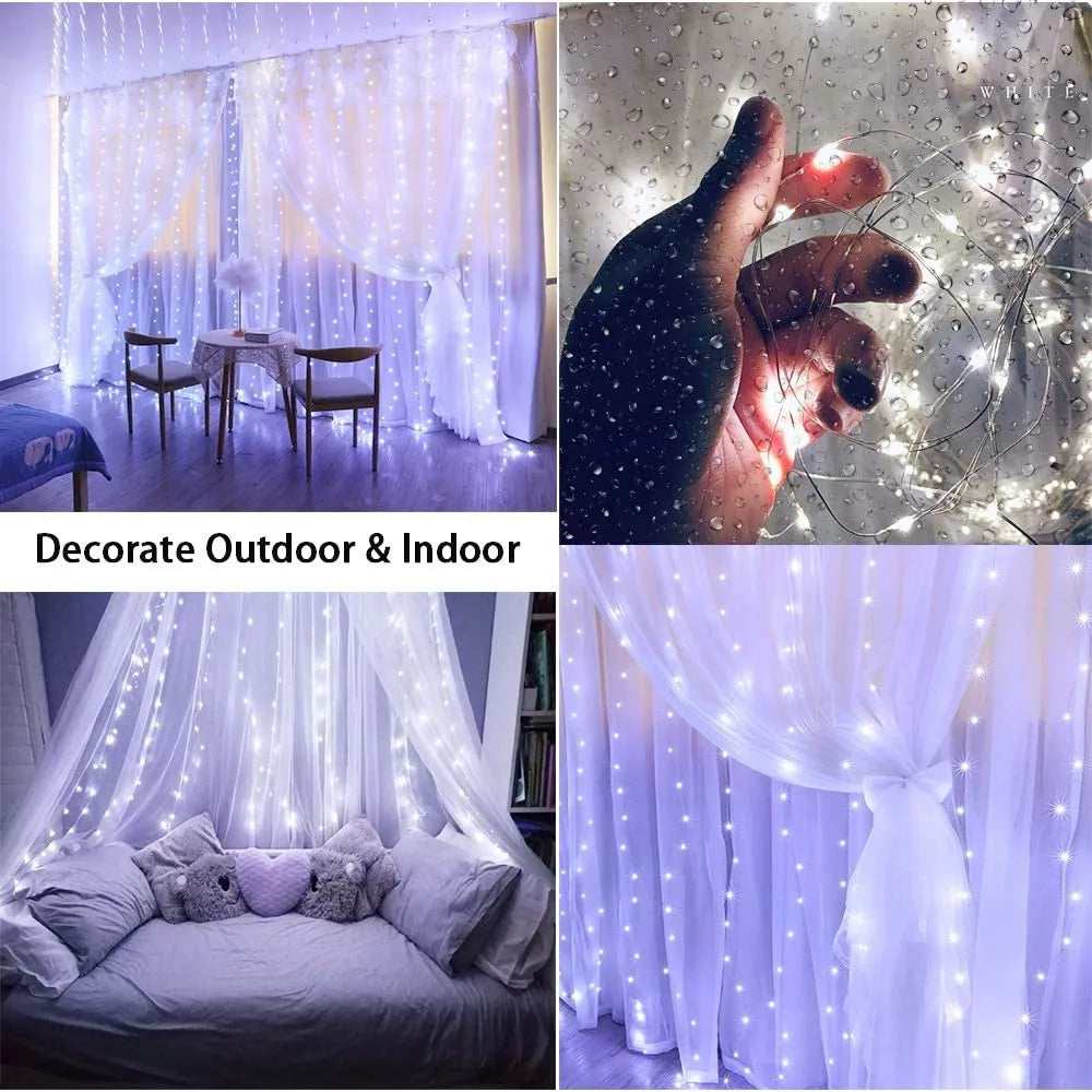 Christmas Lights 300LED Fairy String Curtain Lights 8 Mode Remote USB Festoon Christmas Decor For Home Holiday New Year Lamp