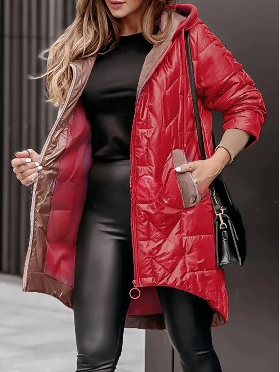 Women Jacket Autumn Winter New Fashion Hooded Loose Long Sleeve Solid Color Zip Up Casual Coat Outerwear