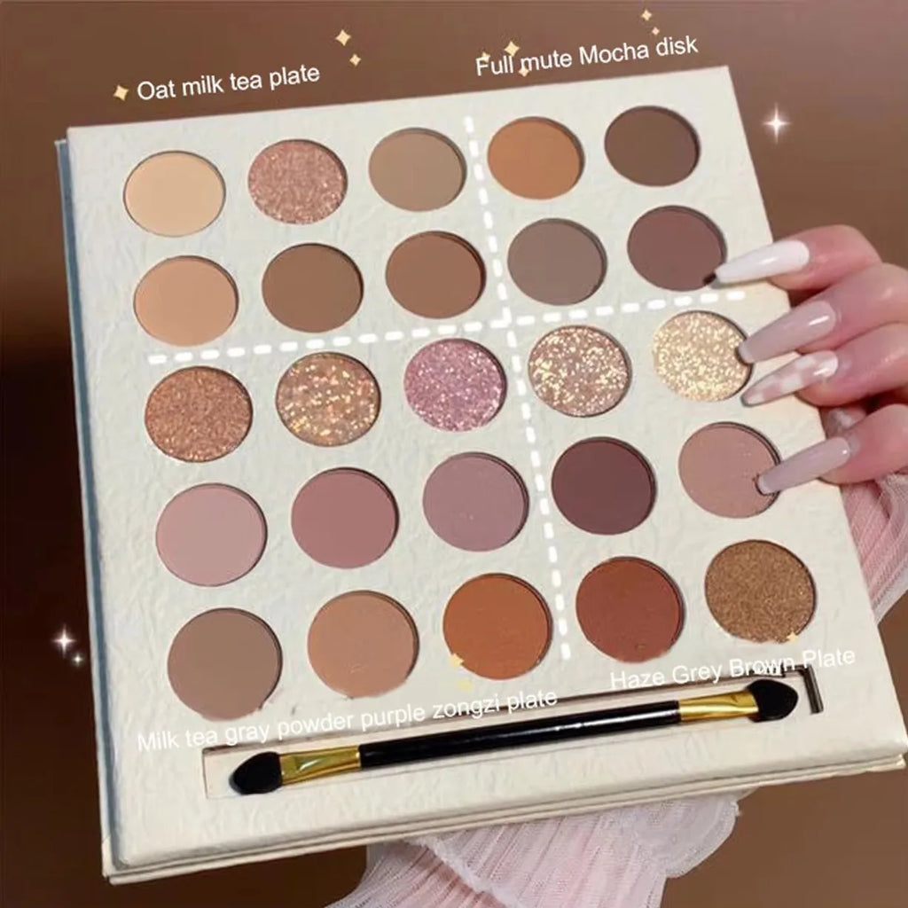 25-Color Eyeshadow Palette Earth Tones Matte & Shimmer Autumn Winter Low Saturation Orange Brown Makeup with Brush
