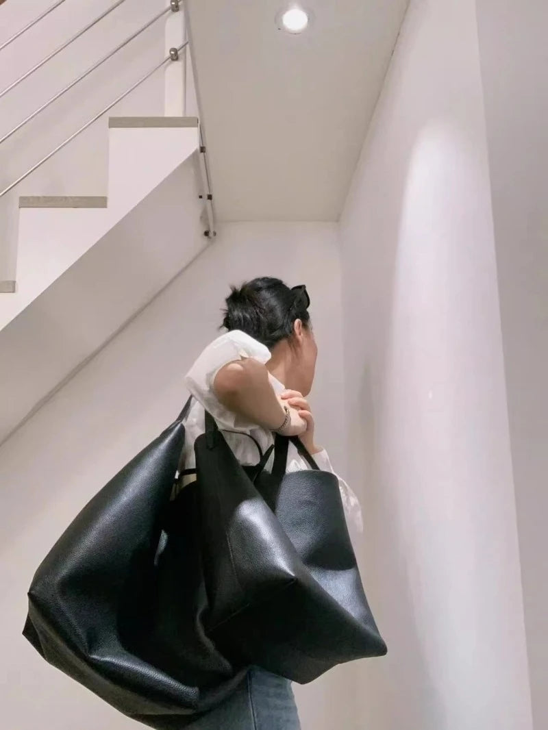 Minimalist Bucket Handbag Tote Bag PU Leather Commuter Shoulder Bag Large Capacity Autumn Winter Fashion Simple Women's Bag