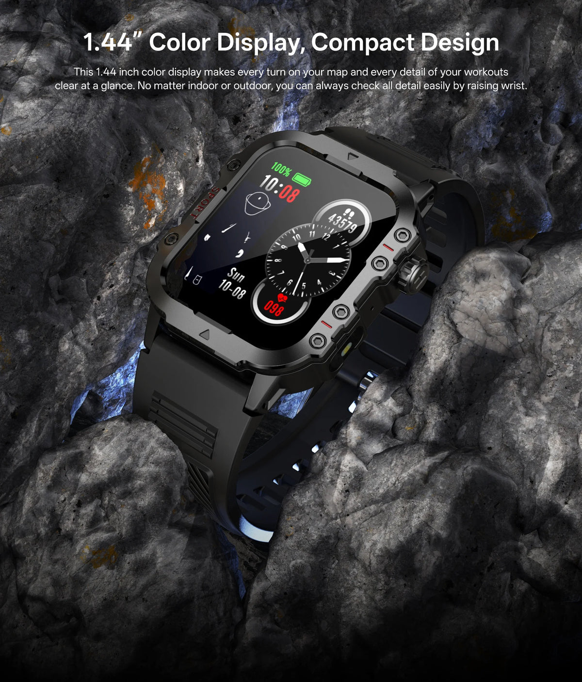 2026 New Military Smart Watch Men IP67 3ATM Outdoor Sports Fitness Tracker Health Monitor 1.44Inch BT Call Smartwatch