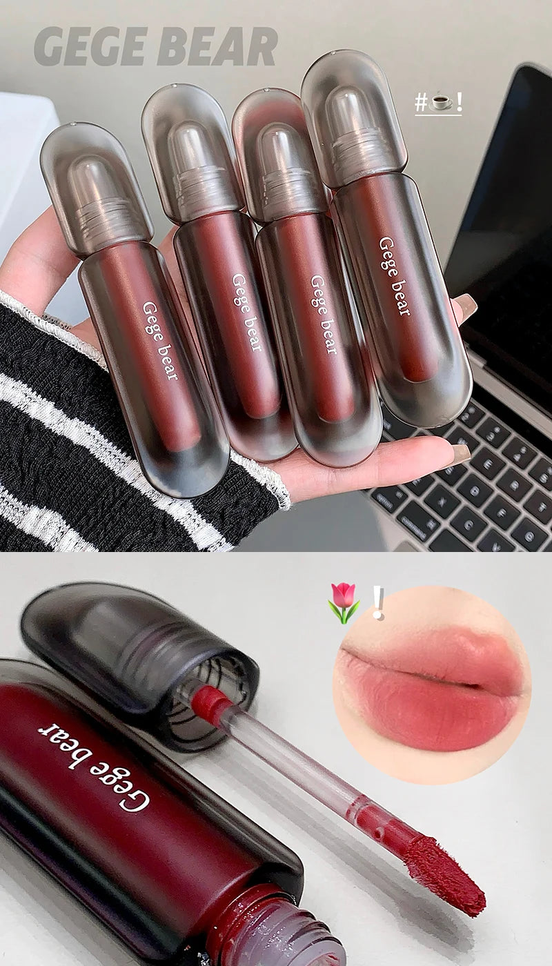 Gege bear Twilight Velvet Mist Lip Clay Matte Pure Color, Autumn and Winter Lip Glaze Rich and feminine,Apply makeup naturally