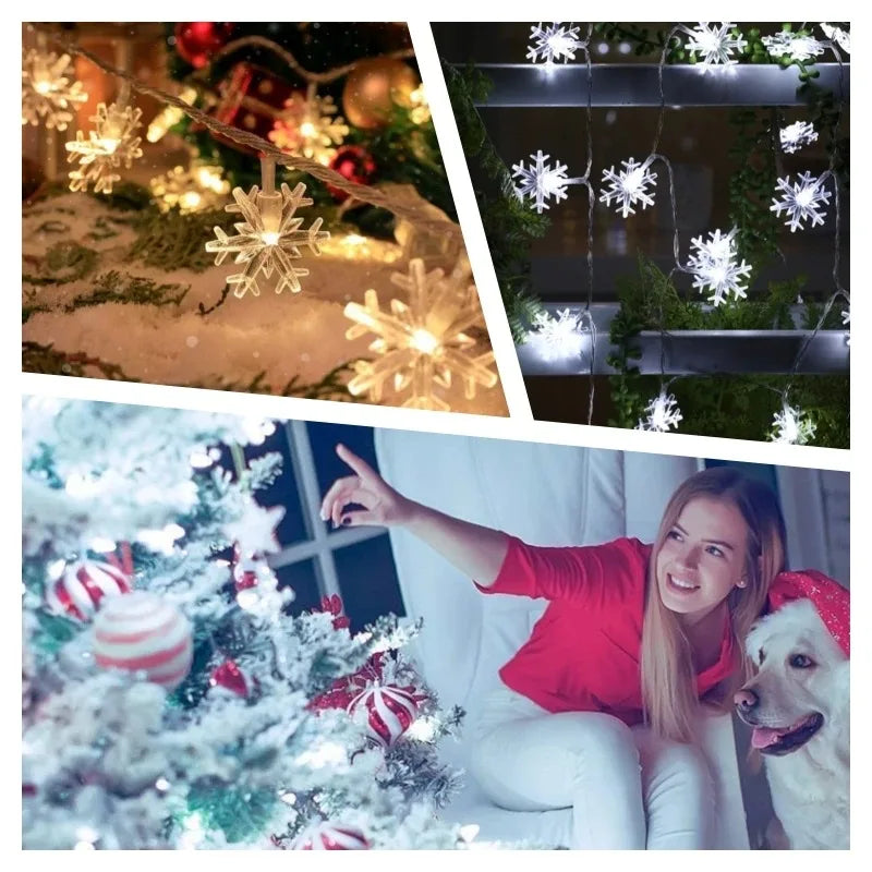 Christmas Lights Snowflake String Light Led Battery/USB Operated Waterproof Snowflake Fairy Lights For Bedroom Garden Decoration