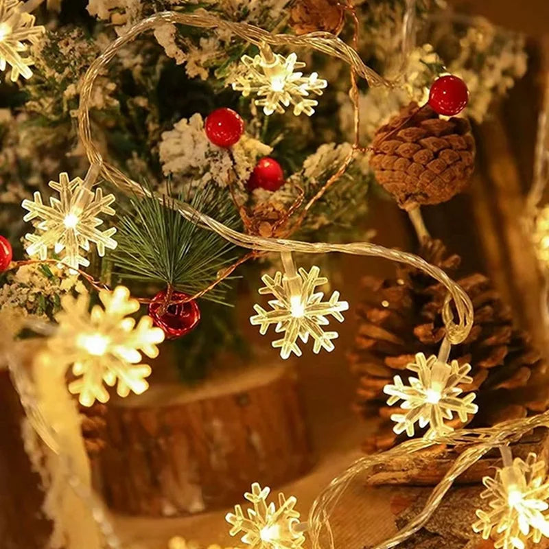 Christmas Lights Snowflake String Light Led Battery/USB Operated Waterproof Snowflake Fairy Lights For Bedroom Garden Decoration
