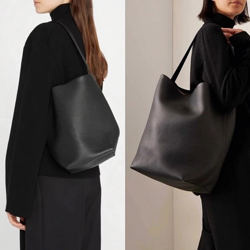 Minimalist Bucket Handbag Tote Bag PU Leather Commuter Shoulder Bag Large Capacity Autumn Winter Fashion Simple Women's Bag