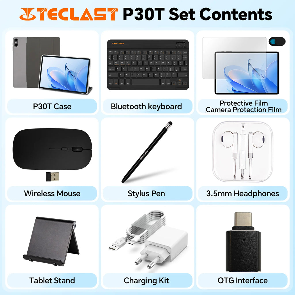 Teclast P30T Set 10.1" Tablet Android 16 Unisoc 8-core Max 16GB(3GB+13GB Expansion) RAM 128GB ROM 6000mAh Keyboard/Case/Mouse/Stylus/Headphone/Stand
